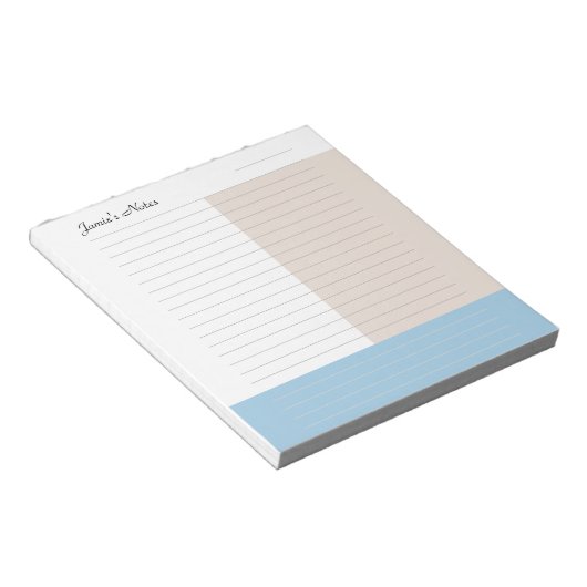 Cool Custom Name Modern Blauw Beige Lined Notitieblok (Schuin)
