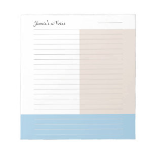 Cool Custom Name Modern Blauw Beige Lined Notitieblok