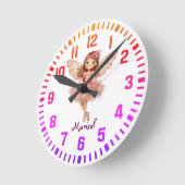 Cool Custom Name Pink Fairy Ronde Klok (Hoek)