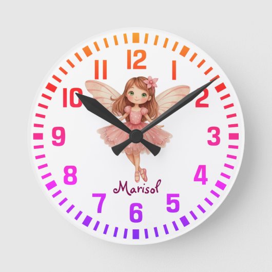 Cool Custom Name Pink Fairy Ronde Klok (Voorkant)