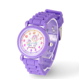 Cool Custom Name Rainbow Unicorn Horloge