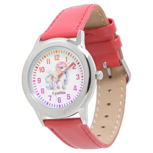 Cool Custom Name Rainbow Unicorn Horloge (Gekanteld)