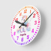 Cool Custom Name Rainbow Unicorn Ronde Klok (Hoek)