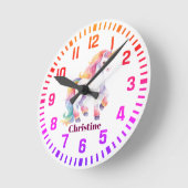Cool Custom Name Rainbow Unicorn Ronde Klok (Hoek)