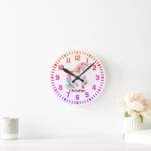 Cool Custom Name Rainbow Unicorn Ronde Klok (Huis)