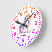 Cool Custom Name Rainbow Unicorn Ronde Klok (Hoek)