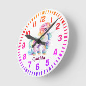 Cool Custom Name Rainbow Unicorn Ronde Klok (Hoek)