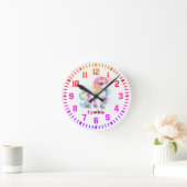 Cool Custom Name Rainbow Unicorn Ronde Klok (Huis)