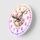 Cool Custom Name Roze Beer op de Maan Ronde Klok (Hoek)