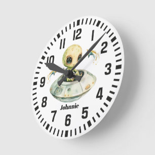 Cool Custom Name Space Alien Ronde Klok