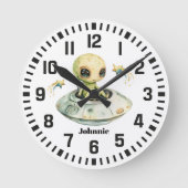 Cool Custom Name Space Alien Ronde Klok (Voorkant)