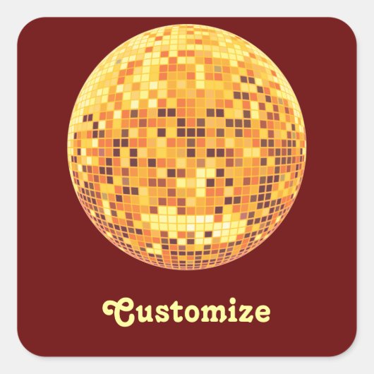 Cool Custom Retro Golden Disco Ball Design Vierkante Sticker (Voorkant)