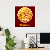 Cool Custom Retro Golden Disco Ball Poster Print (Thuiskantoor)