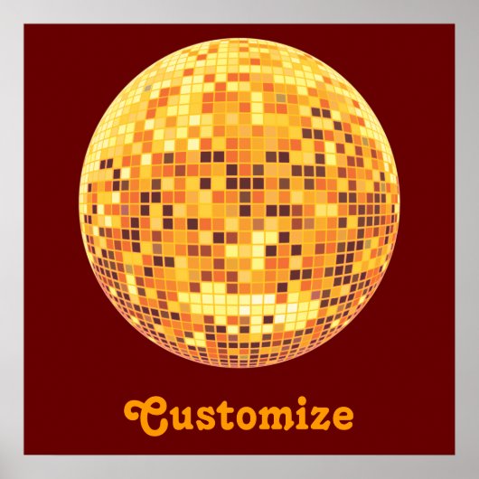 Cool Custom Retro Golden Disco Ball Poster Print (Voorkant)