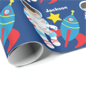 Cool Custom Space Astronaut Kids Birthday Cadeaupapier (Rol Hoek)