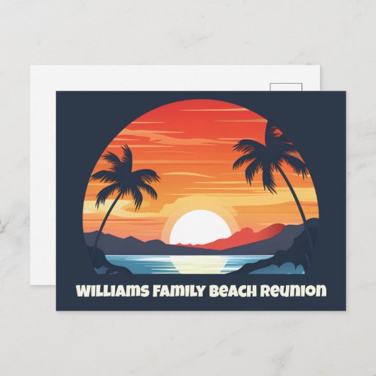 Cool Custom Sunrise Palm Trees Beach Party Blauw Briefkaart (Voorkant / Achterkant)