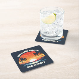 Cool Custom Sunrise Palm Trees Beach Party Blauw Kartonnen Onderzetters