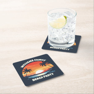 Cool Custom Sunrise Palm Trees Beach Party Blauw Kartonnen Onderzetters