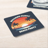 Cool Custom Sunrise Palm Trees Beach Party Blauw Kartonnen Onderzetters (Schuin)