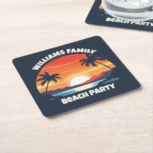 Cool Custom Sunrise Palm Trees Beach Party Blauw Kartonnen Onderzetters (Schuin)