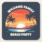 Cool Custom Sunrise Palm Trees Beach Party Blauw Kartonnen Onderzetters (Voorkant)