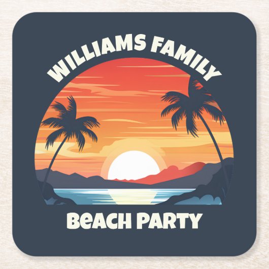 Cool Custom Sunrise Palm Trees Beach Party Blauw Kartonnen Onderzetters (Voorkant)