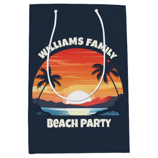 Cool Custom Sunrise Palm Trees Beach Party Blauw Medium Cadeauzakje (Voorkant)