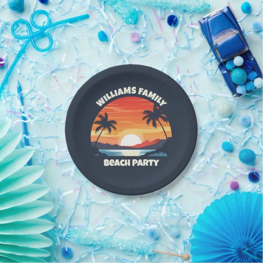 Cool Custom Sunrise Palm Trees Beach Party Blauw Papieren Bordje (Feest)