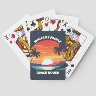 Cool Custom Sunrise Palm Trees Beach Party Blauw Pokerkaarten