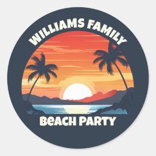 Cool Custom Sunrise Palm Trees Beach Party Blauw Ronde Sticker