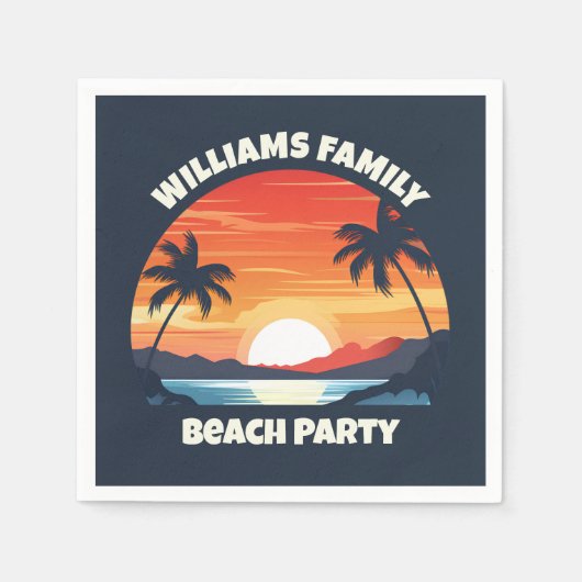 Cool Custom Sunrise Palm Trees Beach Party Blauw Servet (Voorkant)
