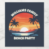 Cool Custom Sunrise Palm Trees Beach Party Blauw Wijn Etiket (Enkel label)