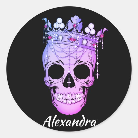 Cool Custom Text Royal Purple King Skull & Cross Ronde Sticker (Voorkant)