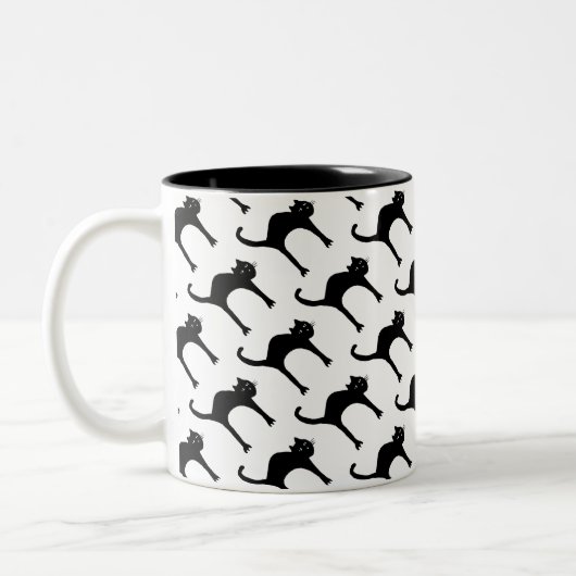 Cool cute black cat pattern tweekleurige koffiemok (Links)