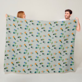 Cool Cute Cactus Greenery Flower Pattern Fleece Deken