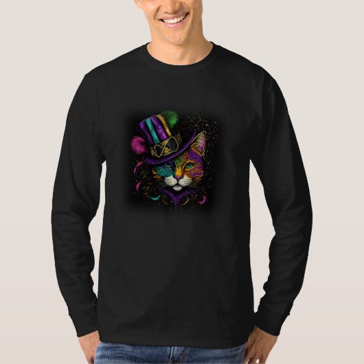 Cool Cute Cat Celebrating Mardi Gras T-shirt (Voorkant)