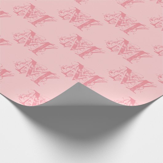 Cool Cute Fancy Elegant Modern Girly Pink Monogram Cadeaupapier (Hoek)