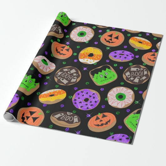 Cool Cute Glitter Confetti Donuts Halloween Cadeaupapier (Uitgerold)
