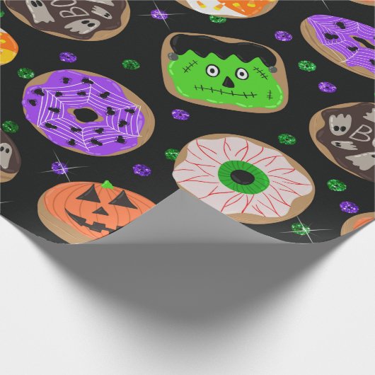 Cool Cute Glitter Confetti Donuts Halloween Cadeaupapier (Hoek)