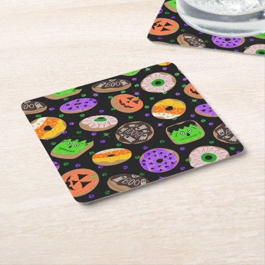 Cool Cute Glitter Confetti Donuts Halloween Kartonnen Onderzetters (Schuin)