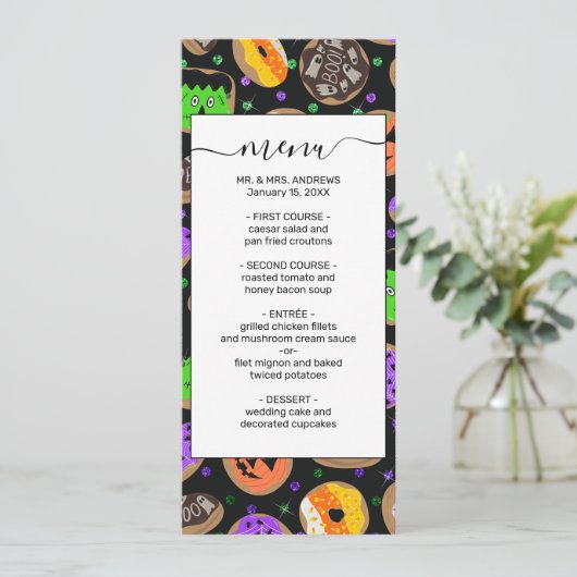Cool Cute Glitter Confetti Donuts Halloween Menu (Staand voorkant)