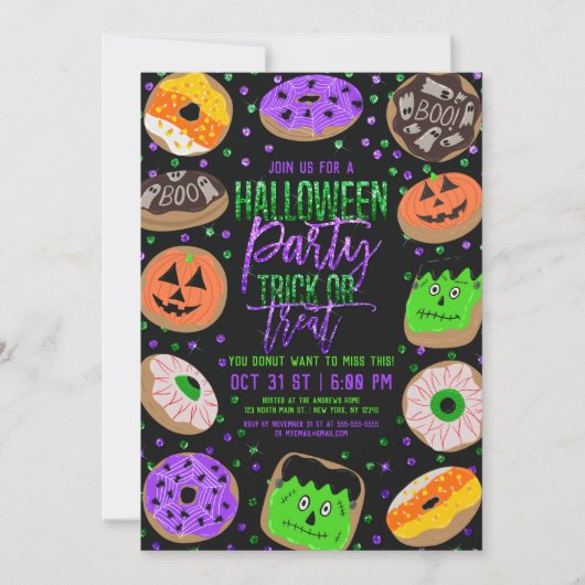 Cool Cute Glitter Confetti Donuts Halloween Party Kaart (Voorkant)