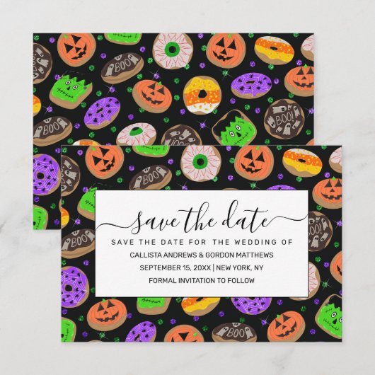 Cool Cute Glitter Confetti Donuts Halloween Save The Date (Voorkant / Achterkant)