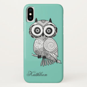 Cool Cute Hipster Groovy Owl Monogram iPhone X Hoesje