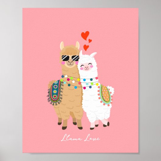 Cool Cute Llama Couple verliefd Poster (Voorkant)