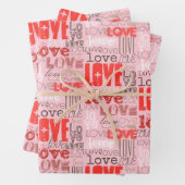 Cool Cute Modern Pink Red Love Words Inpakpapier Vel (In situ)