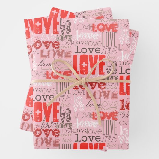 Cool Cute Modern Pink Red Love Words Inpakpapier Vel (In situ)