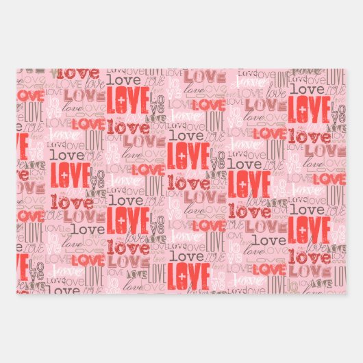Cool Cute Modern Pink Red Love Words Inpakpapier Vel (Voorkant)