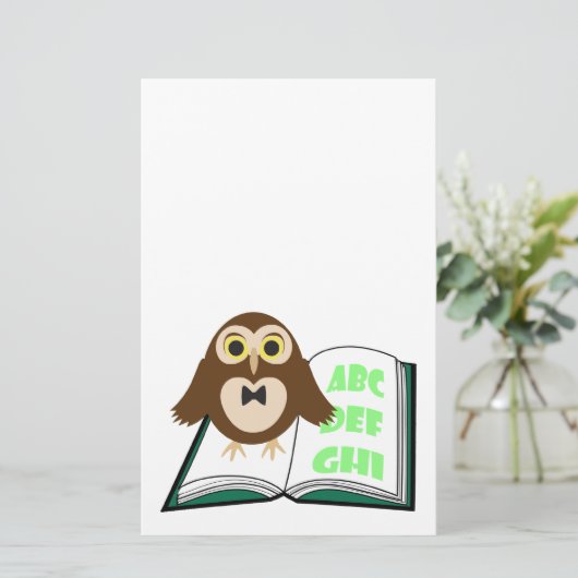Cool Cute owl met Alphabet-boek Terug naar school Briefpapier (Staand voorkant)