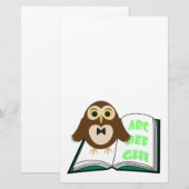 Cool Cute owl met Alphabet-boek Terug naar school Briefpapier (Voorkant / Achterkant)